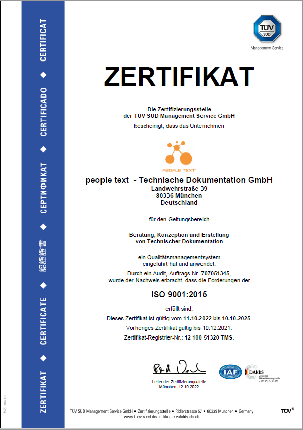 Certificate of implementation and application of the quality management system ISO 9001
